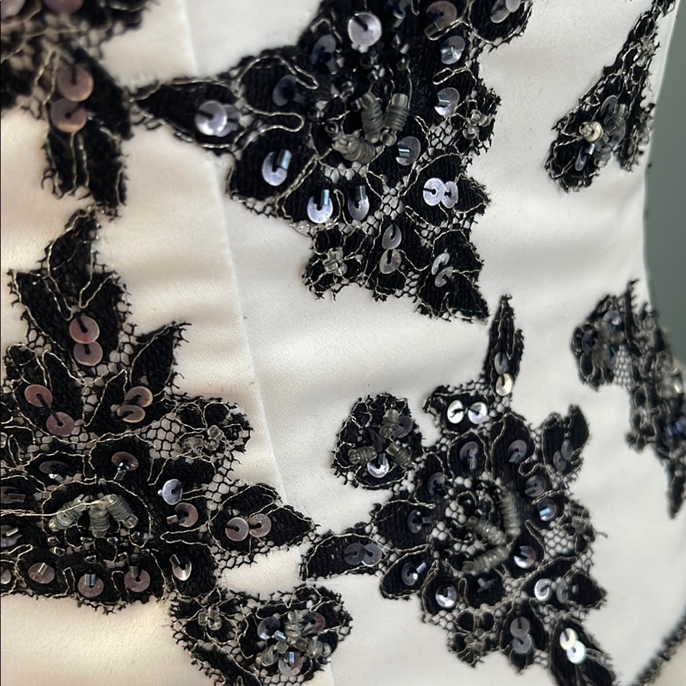 Xcite Formal Black and White Tulle Gown With Beading - Picture 5 of 10